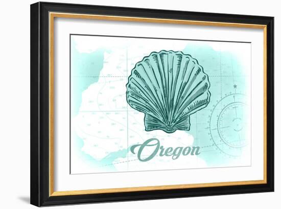 Oregon - Scallop Shell - Teal - Coastal Icon-Lantern Press-Framed Art Print