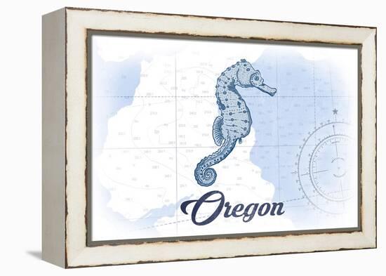 Oregon - Seahorse - Blue - Coastal Icon-Lantern Press-Framed Stretched Canvas