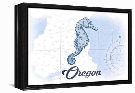 Oregon - Seahorse - Blue - Coastal Icon-Lantern Press-Framed Stretched Canvas