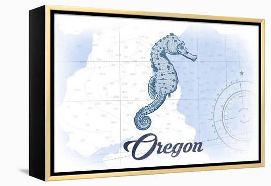 Oregon - Seahorse - Blue - Coastal Icon-Lantern Press-Framed Stretched Canvas