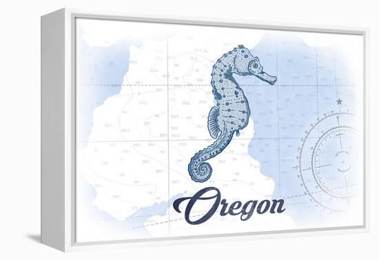 Oregon - Seahorse - Blue - Coastal Icon-Lantern Press-Framed Stretched Canvas