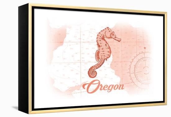 Oregon - Seahorse - Coral - Coastal Icon-Lantern Press-Framed Stretched Canvas