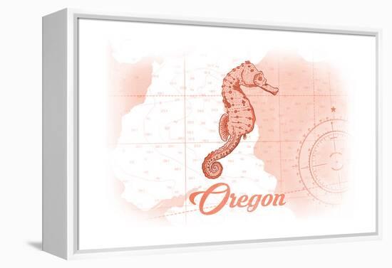 Oregon - Seahorse - Coral - Coastal Icon-Lantern Press-Framed Stretched Canvas