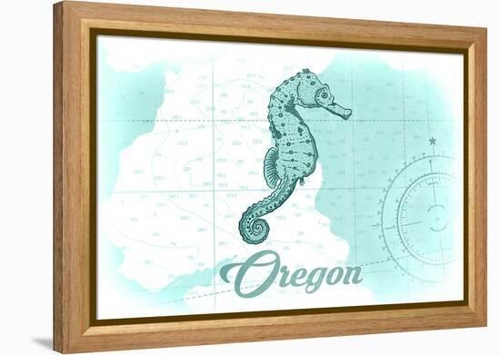 Oregon - Seahorse - Teal - Coastal Icon-Lantern Press-Framed Stretched Canvas