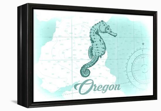 Oregon - Seahorse - Teal - Coastal Icon-Lantern Press-Framed Stretched Canvas