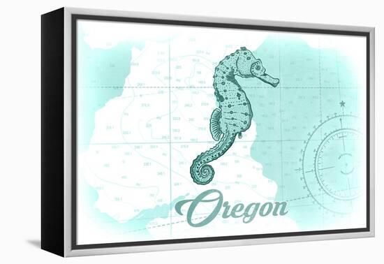 Oregon - Seahorse - Teal - Coastal Icon-Lantern Press-Framed Stretched Canvas