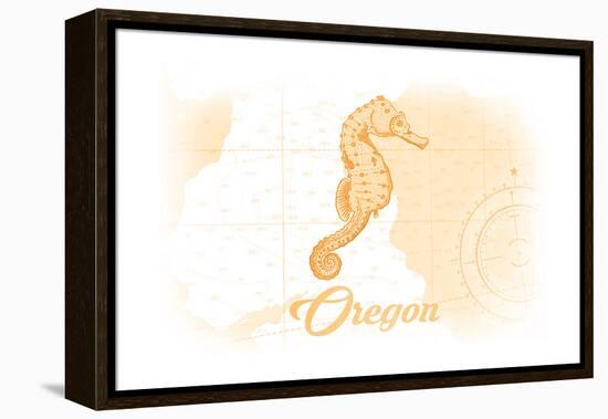 Oregon - Seahorse - Yellow - Coastal Icon-Lantern Press-Framed Stretched Canvas