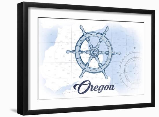 Oregon - Ship Wheel - Blue - Coastal Icon-Lantern Press-Framed Art Print