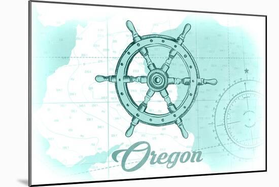 Oregon - Ship Wheel - Teal - Coastal Icon-Lantern Press-Mounted Art Print