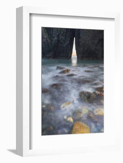 Oregon. Slow Shutter Speed, Ocean Spray over Lichen Covered Rocks at Arch, Harris Beach State Park-Judith Zimmerman-Framed Photographic Print