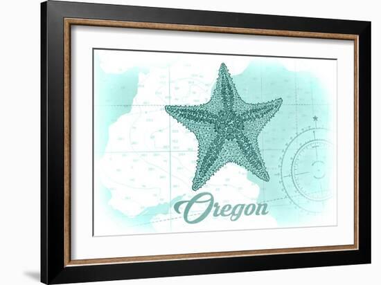 Oregon - Starfish - Teal - Coastal Icon-Lantern Press-Framed Art Print