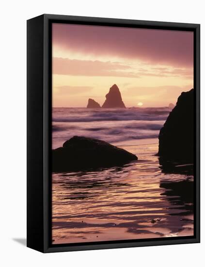 Oregon, Sunset over Sea Stacks at Meyers Creek Beach-Christopher Talbot Frank-Framed Premier Image Canvas