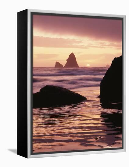 Oregon, Sunset over Sea Stacks at Meyers Creek Beach-Christopher Talbot Frank-Framed Premier Image Canvas