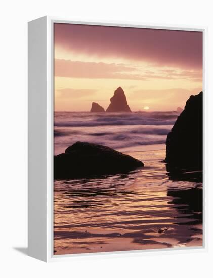 Oregon, Sunset over Sea Stacks at Meyers Creek Beach-Christopher Talbot Frank-Framed Premier Image Canvas