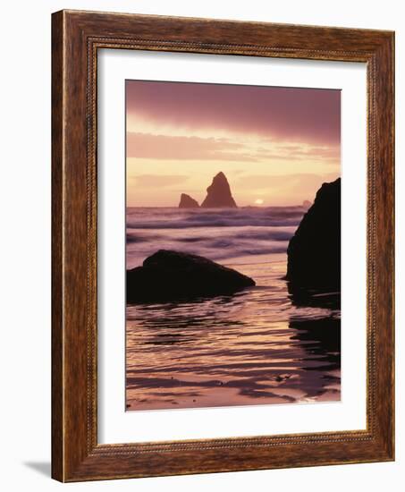 Oregon, Sunset over Sea Stacks at Meyers Creek Beach-Christopher Talbot Frank-Framed Photographic Print