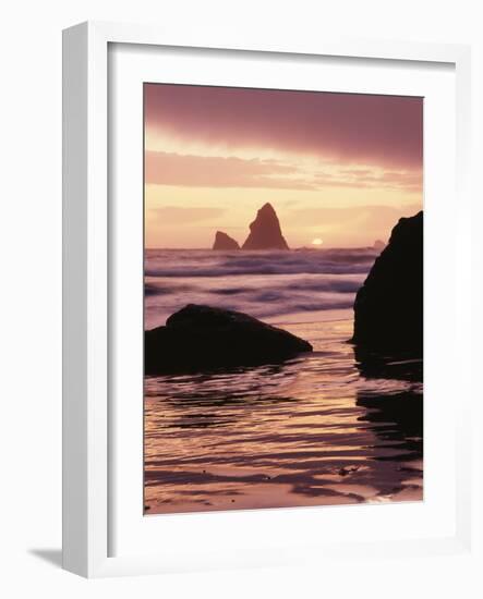 Oregon, Sunset over Sea Stacks at Meyers Creek Beach-Christopher Talbot Frank-Framed Photographic Print