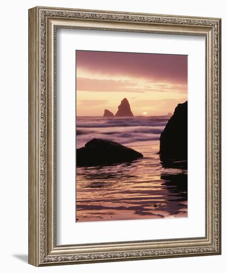 Oregon, Sunset over Sea Stacks at Meyers Creek Beach-Christopher Talbot Frank-Framed Photographic Print
