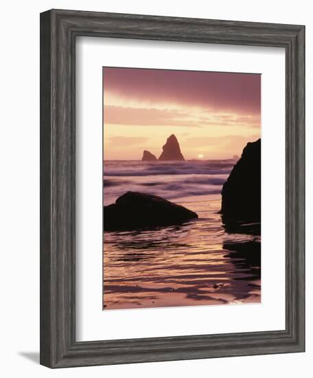 Oregon, Sunset over Sea Stacks at Meyers Creek Beach-Christopher Talbot Frank-Framed Photographic Print