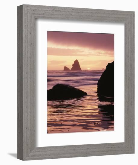 Oregon, Sunset over Sea Stacks at Meyers Creek Beach-Christopher Talbot Frank-Framed Photographic Print