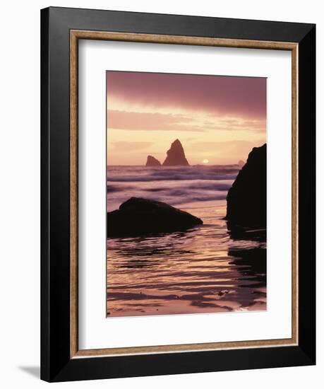 Oregon, Sunset over Sea Stacks at Meyers Creek Beach-Christopher Talbot Frank-Framed Photographic Print