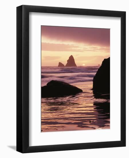 Oregon, Sunset over Sea Stacks at Meyers Creek Beach-Christopher Talbot Frank-Framed Photographic Print