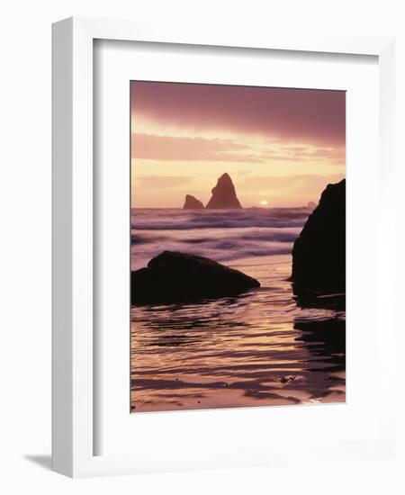 Oregon, Sunset over Sea Stacks at Meyers Creek Beach-Christopher Talbot Frank-Framed Photographic Print