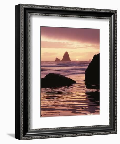 Oregon, Sunset over Sea Stacks at Meyers Creek Beach-Christopher Talbot Frank-Framed Photographic Print