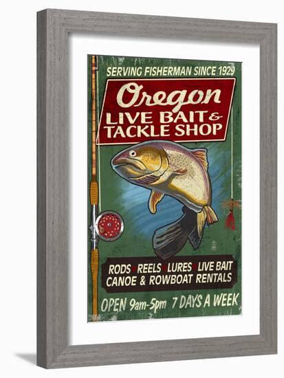 Oregon - Tackle Shop Trout Vintage Sign-Lantern Press-Framed Art Print