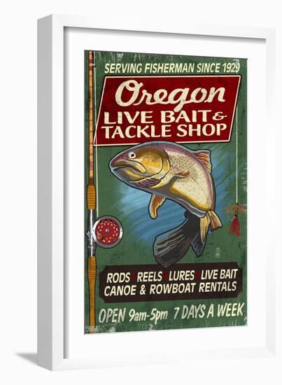 Oregon - Tackle Shop Trout Vintage Sign-Lantern Press-Framed Art Print