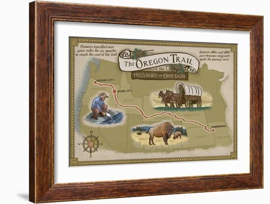 Oregon Trail Map-Lantern Press-Framed Art Print