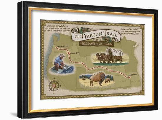 Oregon Trail Map-Lantern Press-Framed Art Print