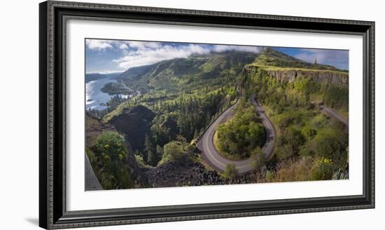 Oregon. Twisting, curving Historic Columbia River Highway (Hwy 30) below the Rowena Plateau-Gary Luhm-Framed Photographic Print