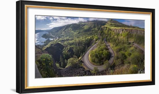 Oregon. Twisting, curving Historic Columbia River Highway (Hwy 30) below the Rowena Plateau-Gary Luhm-Framed Photographic Print