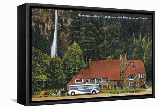 Oregon - View of Multnomah Falls Lodge, Union Pacific Stage View-Lantern Press-Framed Stretched Canvas