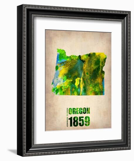 Oregon Watercolor Map-NaxArt-Framed Art Print