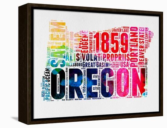 Oregon Watercolor Word Cloud-NaxArt-Framed Stretched Canvas