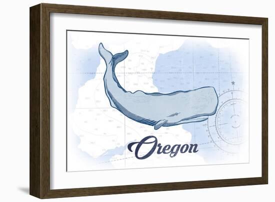 Oregon - Whale - Blue - Coastal Icon-Lantern Press-Framed Art Print