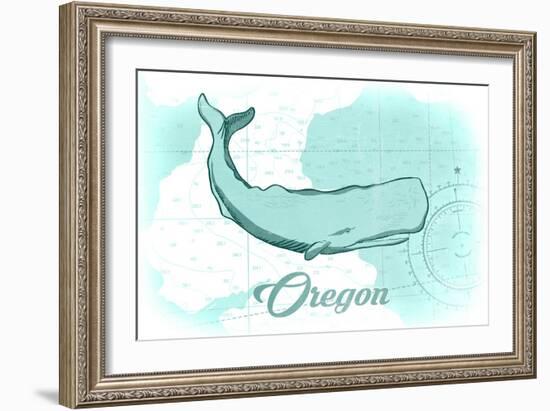 Oregon - Whale - Teal - Coastal Icon-Lantern Press-Framed Art Print