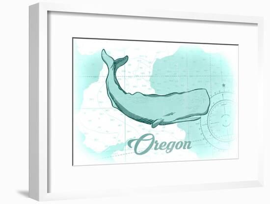 Oregon - Whale - Teal - Coastal Icon-Lantern Press-Framed Art Print