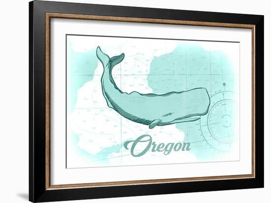 Oregon - Whale - Teal - Coastal Icon-Lantern Press-Framed Art Print