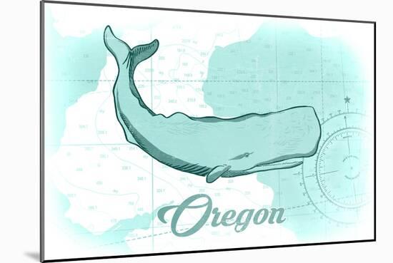 Oregon - Whale - Teal - Coastal Icon-Lantern Press-Mounted Art Print