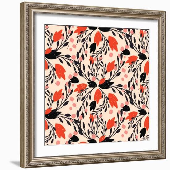 Organic Floral Pattern in Rich Warm Colors-kasha_malasha-Framed Art Print