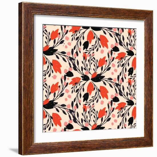 Organic Floral Pattern in Rich Warm Colors-kasha_malasha-Framed Art Print