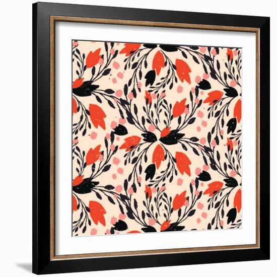 Organic Floral Pattern in Rich Warm Colors-kasha_malasha-Framed Art Print