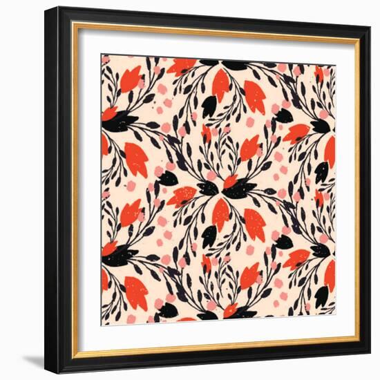 Organic Floral Pattern in Rich Warm Colors-kasha_malasha-Framed Art Print