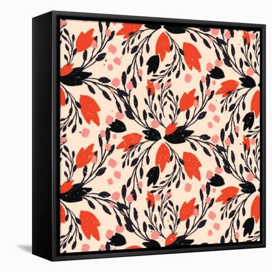 Organic Floral Pattern in Rich Warm Colors-kasha_malasha-Framed Stretched Canvas