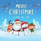 Merry Christmas! Happy Christmas Companions. Santa Claus, Snowman, Reindeer and Elf in Christmas Sn-ori-artiste-Framed Art Print