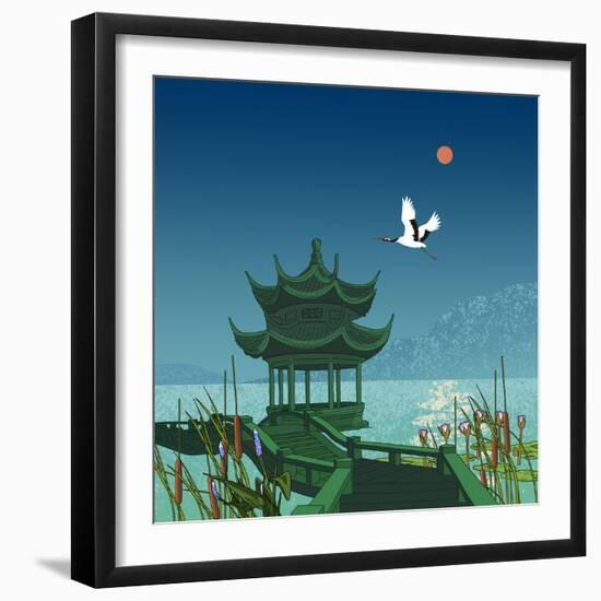 Oriental Pagoda, 2022 (digital)-Claire Huntley-Framed Giclee Print