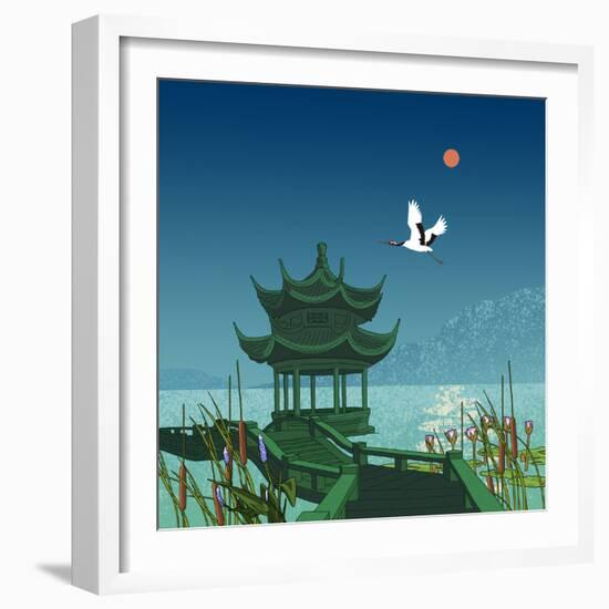 Oriental Pagoda, 2022 (digital)-Claire Huntley-Framed Giclee Print
