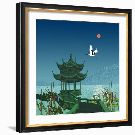 Oriental Pagoda, 2022 (digital)-Claire Huntley-Framed Giclee Print